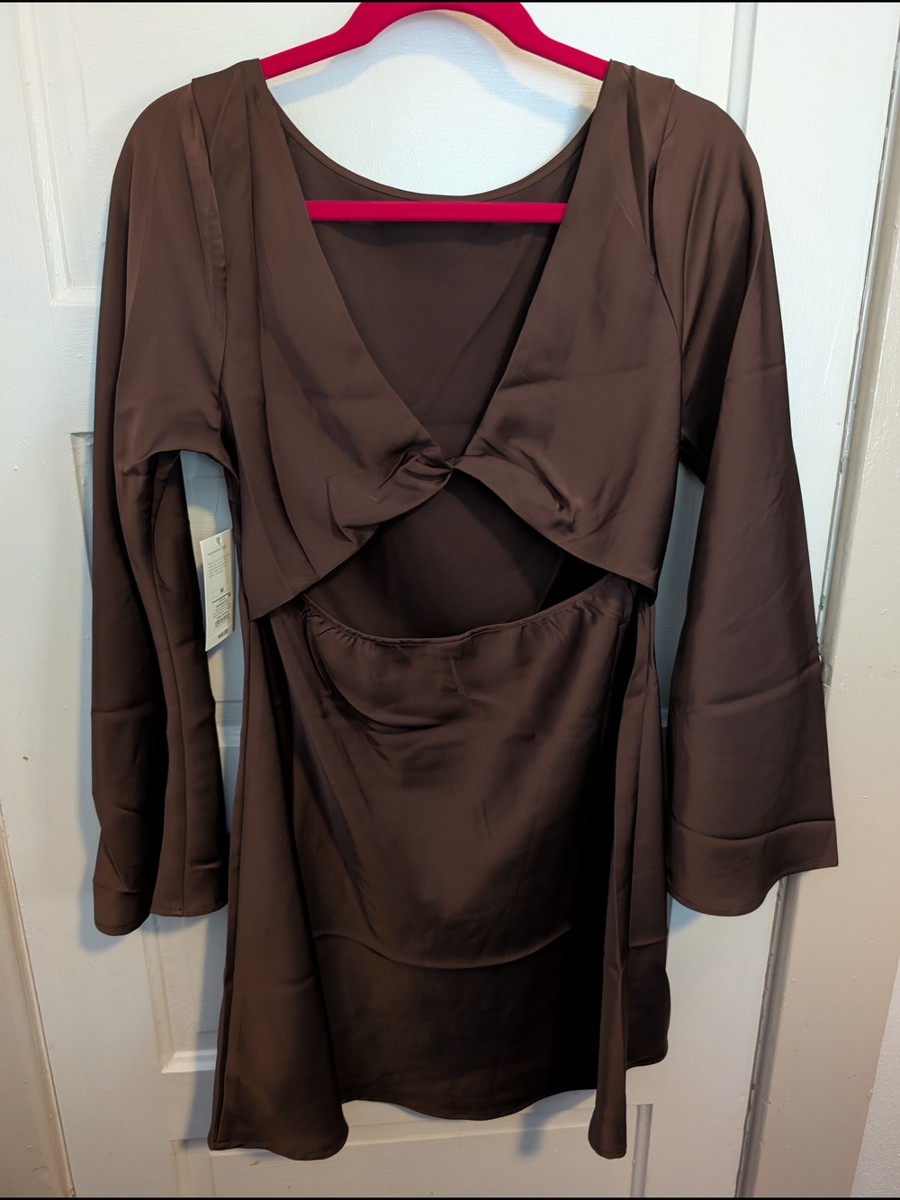 Chocolate Brown Long Sleeve Twist-Front Cut Out Midi Dress NWT A New Day